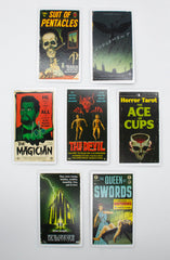 Illustrations inspired by macabre films, books, and comics captivate readers