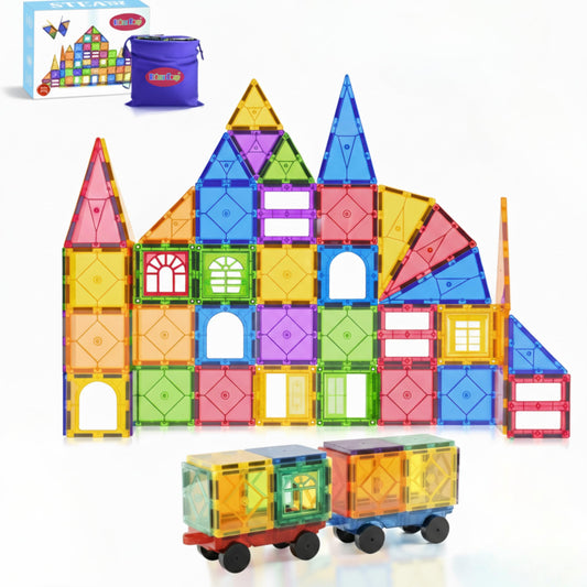 Urban Toys Magnetic Tiles 104pcs castle build encourages imaginative construction and problem solving.
