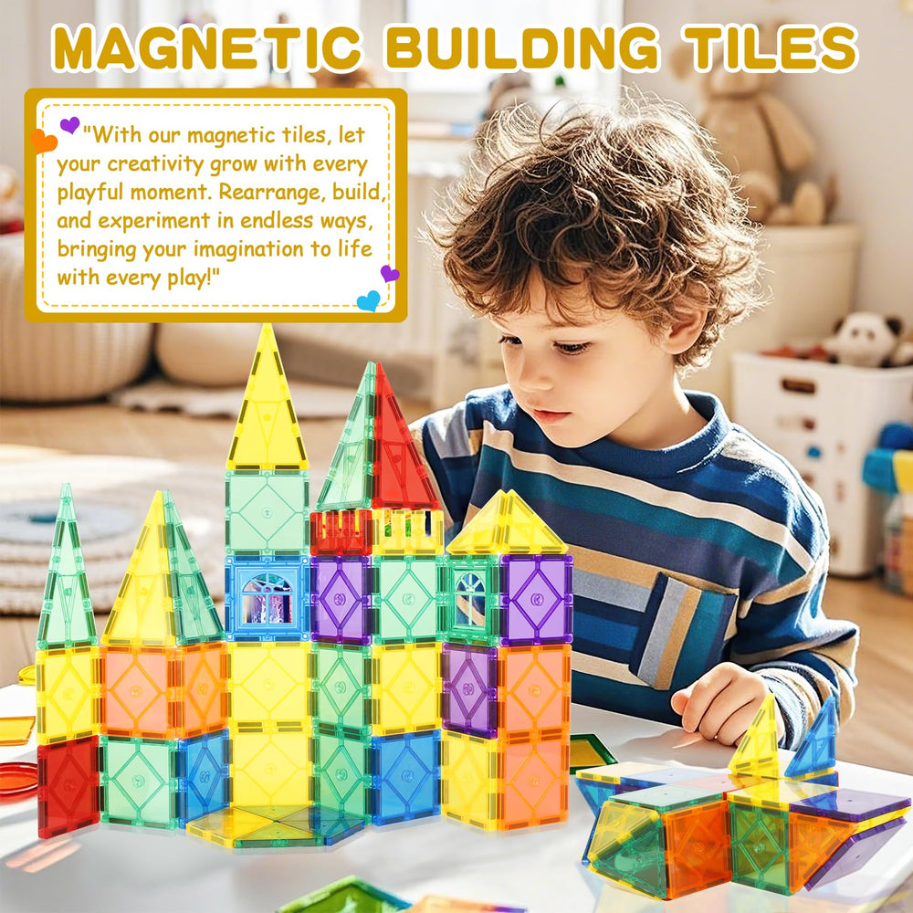 Urban Toys Magnetic Tiles 104pcs outdoor play enables park or backyard creativity.