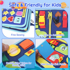 URBAN TOYS Montessori Busy Board velcro textures aid focus during calm, screen-free play