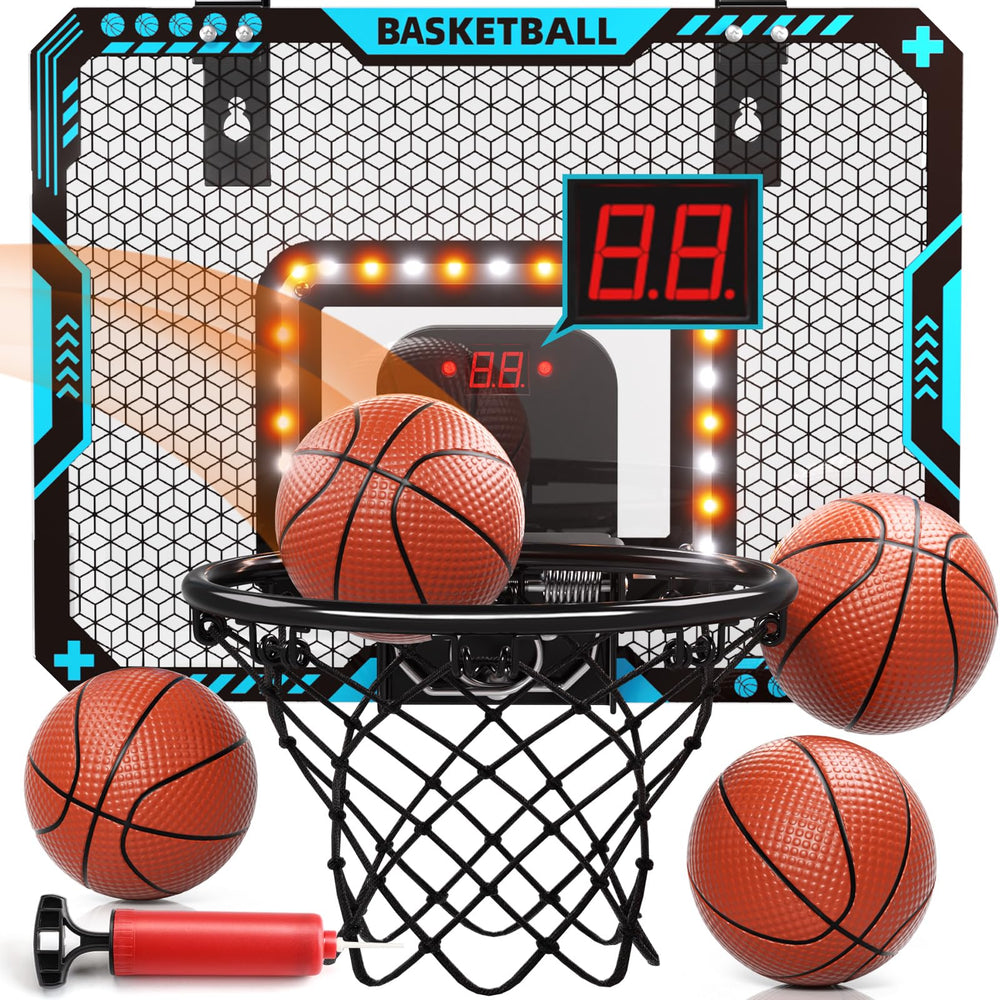 Uregoio indoor mini basketball hoop with LED lighting boosts indoor play