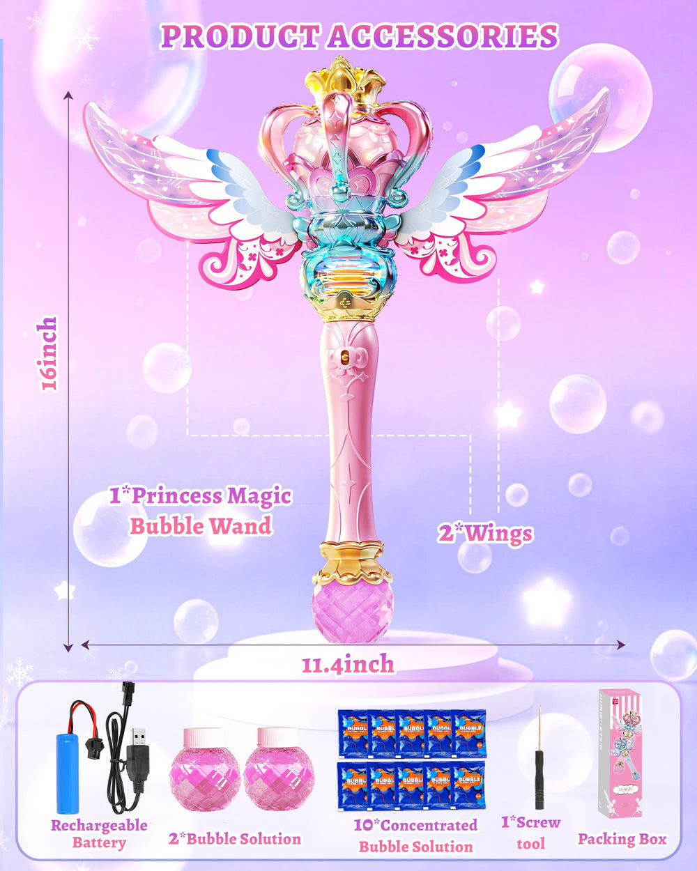 Uregoio Princess Bubble Wands indoor outdoor use supports safe, mess-free celebrations.
