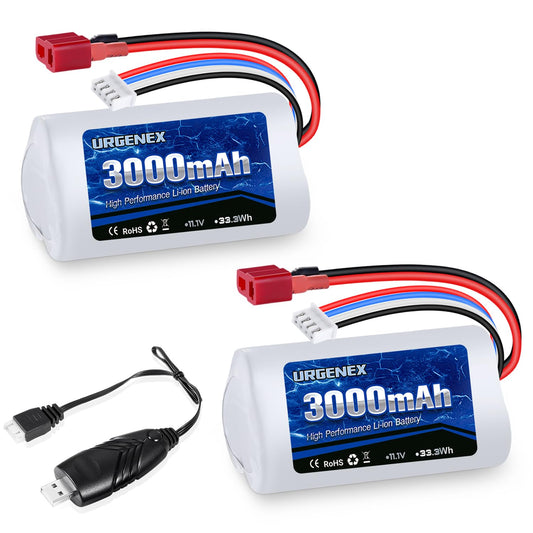 URGENEX 11.1V 3000mAh RC boat battery provides extended runtime.