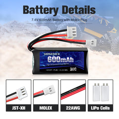 URGENEX FCX24 battery JST-XH charger plug for easy top-ups.