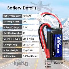 URGENEX battery with JST and PH2.0 plugs enabling wide RC compatibility.