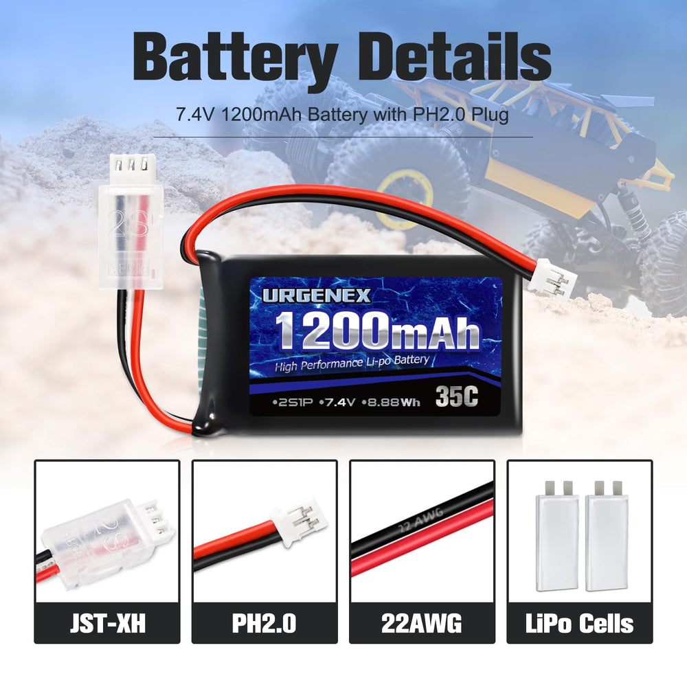 URGENEX SCX24 battery dimensions illustrate slim size for fit