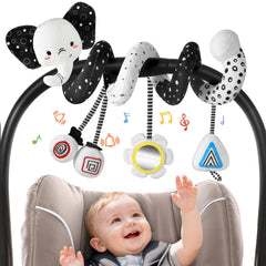 URMYWO spiral car seat toy with high-contrast pattern to attract newborn visual attention.