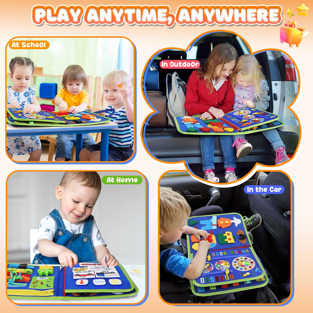 URMYWO Toddler Busy Board supports alphabet and numbers with interactive activities.