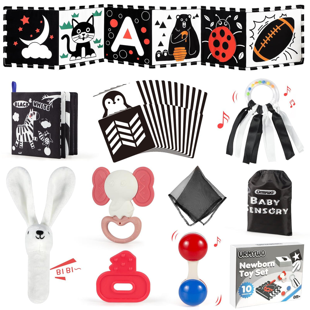 URMYWO high-contrast cards set enhances newborn visual focus during calm play.