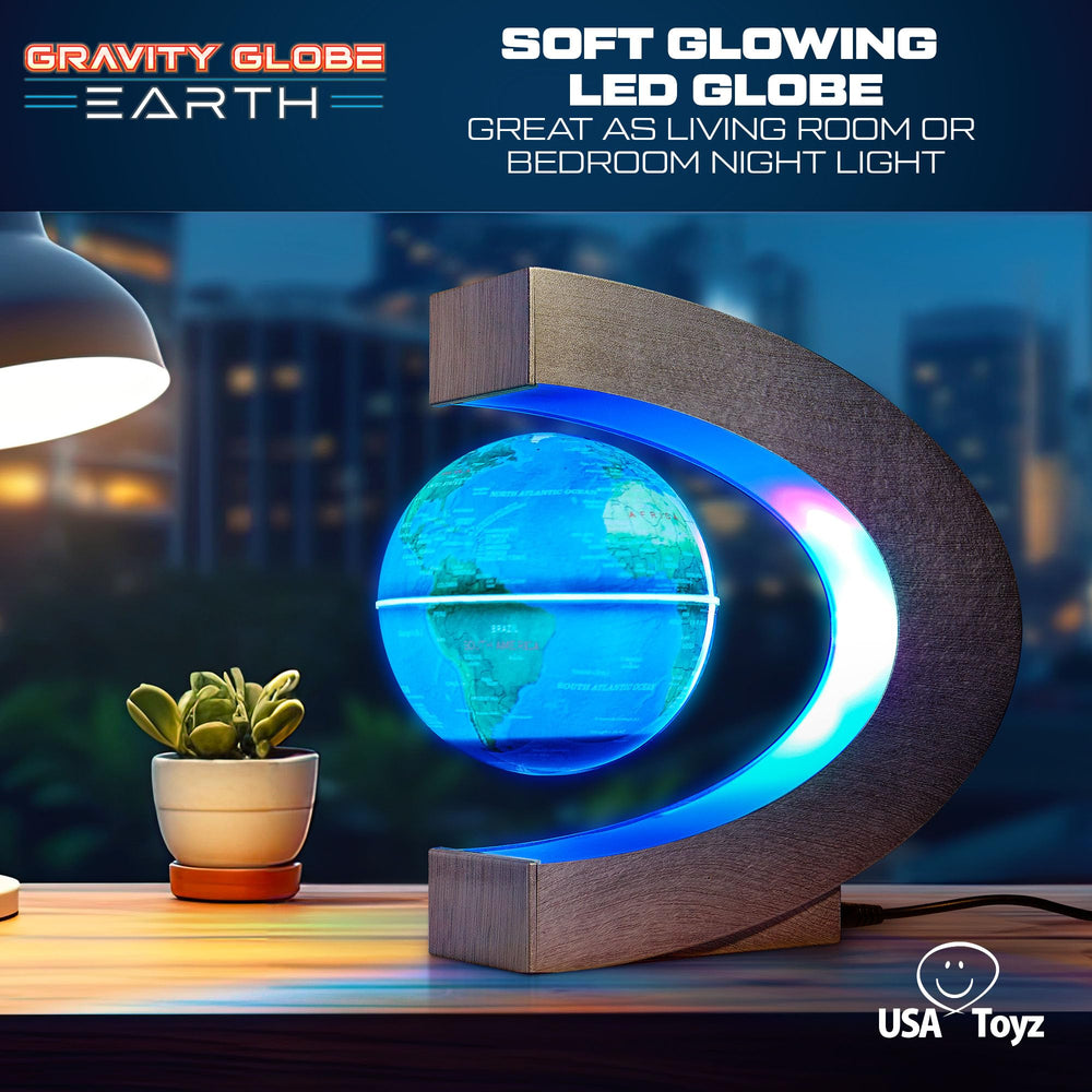 USA Toyz Gravity Globe complete set includes base, tool, adapter, and rotating Earth globe.