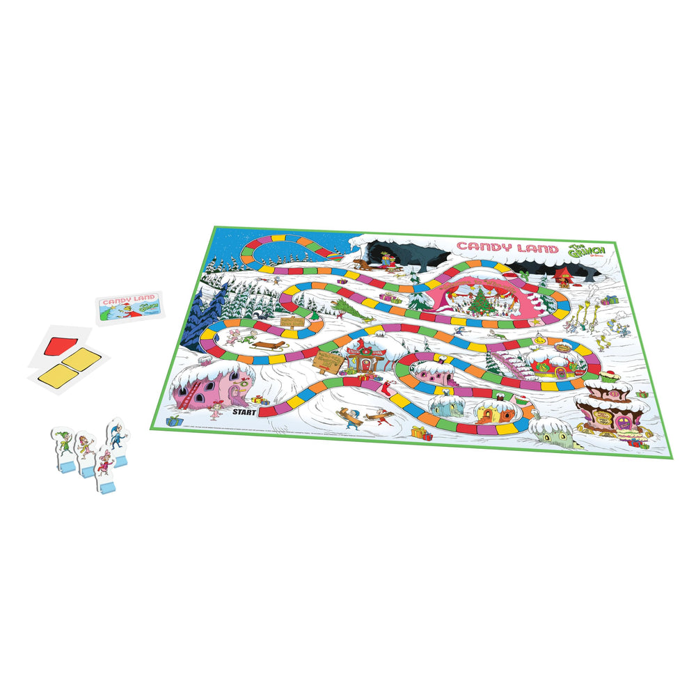 USAOPOLY Candy Land Grinch Who-ville characters inspire nostalgic play.