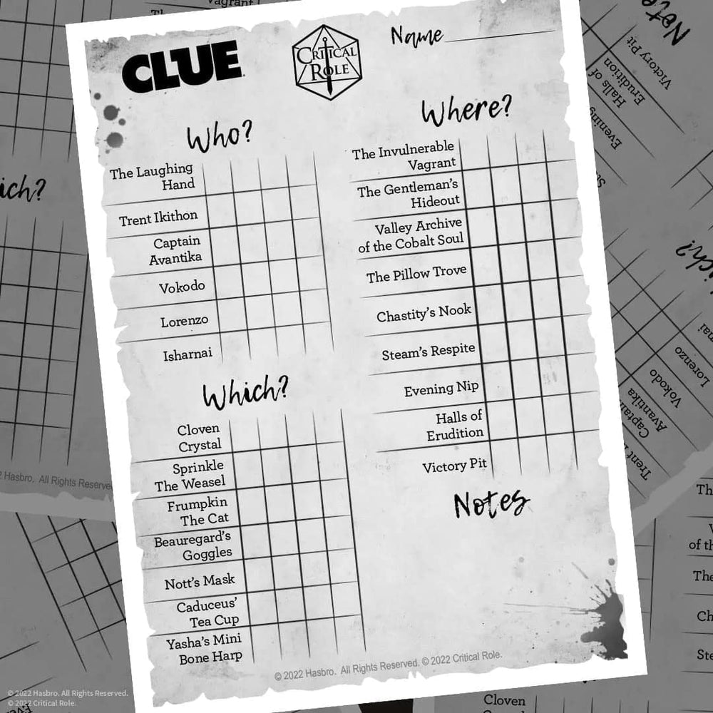 USAOPOLY Clue Critical Role villain clue cards spark strategic deductions