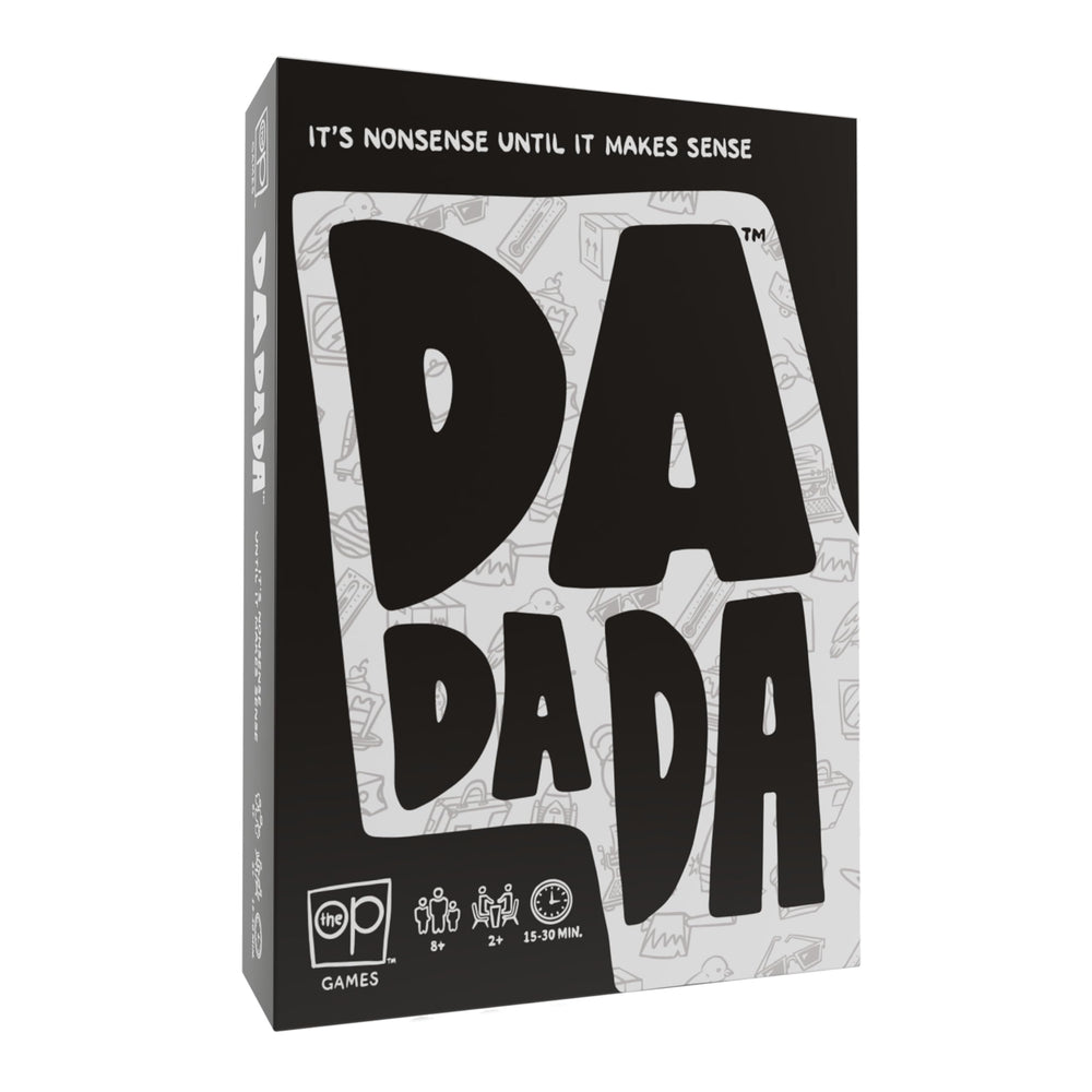 USAOPOLY Dadada box-front with players ready to play for a lively game night.