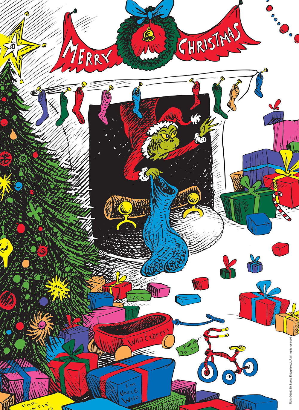 USAOPOLY Dr. Seuss Merry Grinchmas finished puzzle 19 by 27 inches ready for display