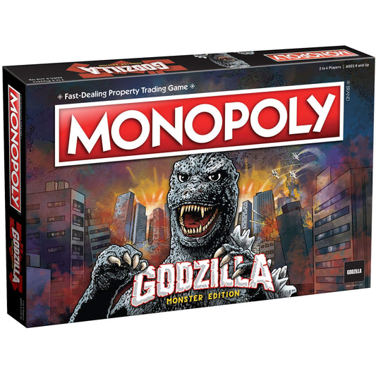 USAOPOLY Monopoly Godzilla board top view highlighting kaiju locations for planning.