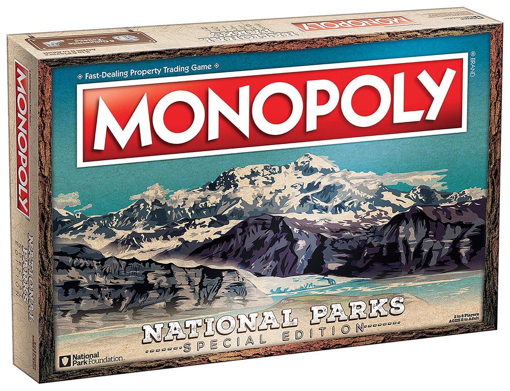 USAOPOLY Monopoly National Parks 2020 Edition board featuring iconic park scenery for family play