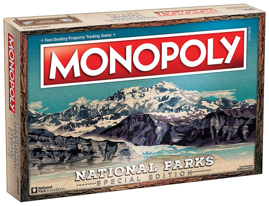 USAOPOLY Monopoly National Parks 2020 Edition board featuring iconic park scenery for family play