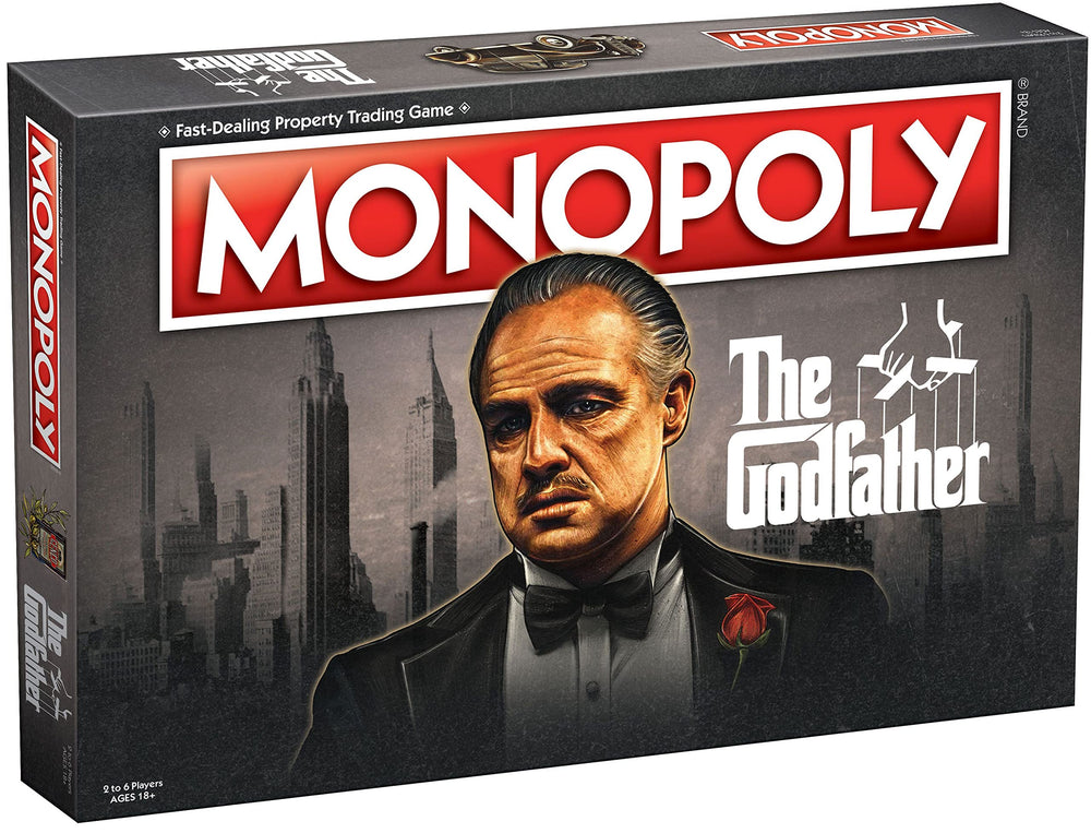 USAOPOLY Monopoly The Godfather 50th Anniversary box, a collectible centerpiece for game nights.