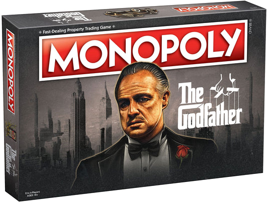 USAOPOLY Monopoly The Godfather 50th Anniversary box, a collectible centerpiece for game nights.