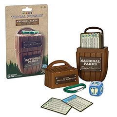 USAOPOLY Trivial Pursuit National Parks travel case carabiner keeps the game ready for adventures.
