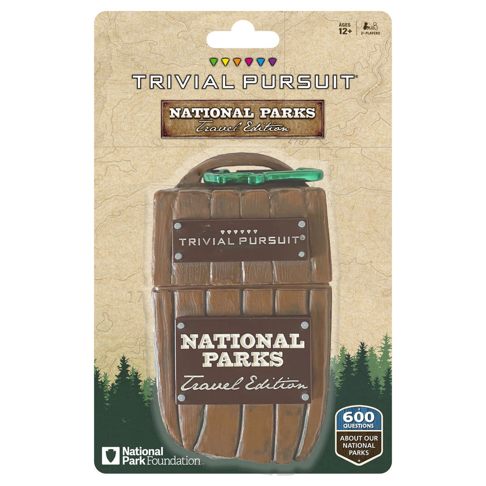 USAOPOLY Trivial Pursuit National Parks Travel Edition box enables family-friendly on-the-go trivia.