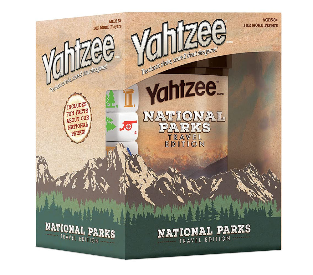 USAOPOLY Yahtzee National Parks Travel Edition dice cup held for portable play
