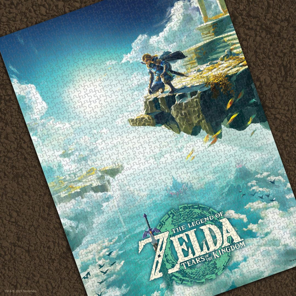 USAOPOLY Zelda Tears of the Kingdom puzzle assembly featuring Link inspires focused, mindful play.