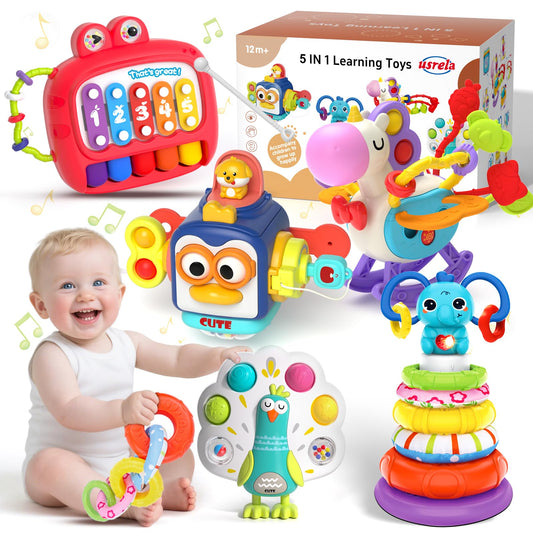 Usrela 5-in-1 Busy Cube for babies with engaging textures and sounds