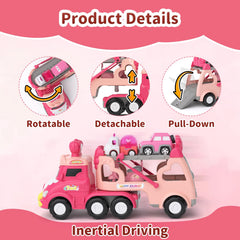 Usrela 7-in-1 pink truck kit featuring transport mode and track play