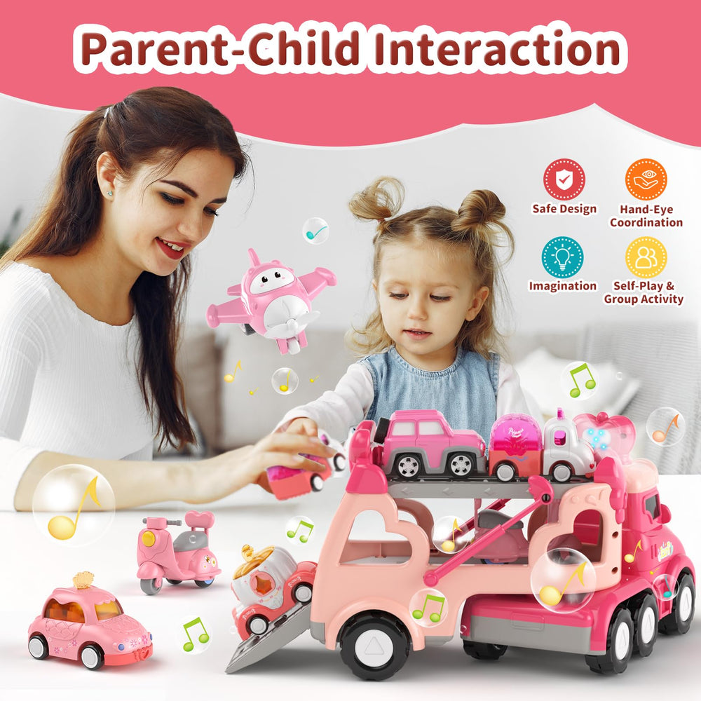 Usrela princess truck side view with colorful pull-back cars for imaginative play