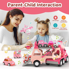 Usrela princess truck side view with colorful pull-back cars for imaginative play