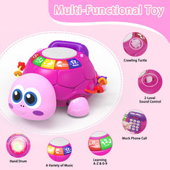Ussybaby turtle crawling action engages baby movement and exploration.