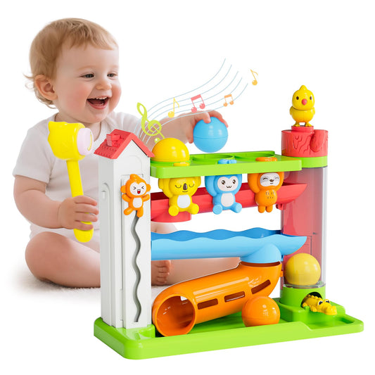 Ussybaby ball-track toy enhances hand-eye coordination and color recognition through interactive play.