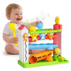 Ussybaby ball-track toy enhances hand-eye coordination and color recognition through interactive play.