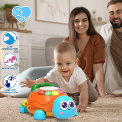 Ussybaby turtle toy back drum interaction encouraging exploration and play.