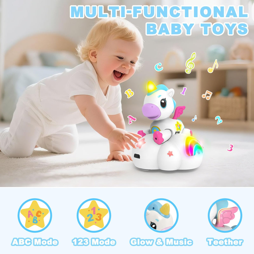Ussybaby unicorn toy cloud base activates three crawling paths for movement