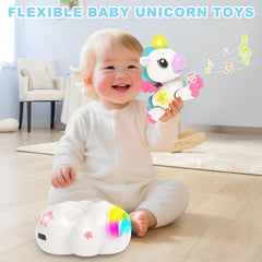 Ussybaby unicorn toy features lights and buttons for engaging play sessions