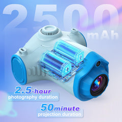 Usteetic Kids Camera Projector Blue projecting up to 120 inches for family sharing.