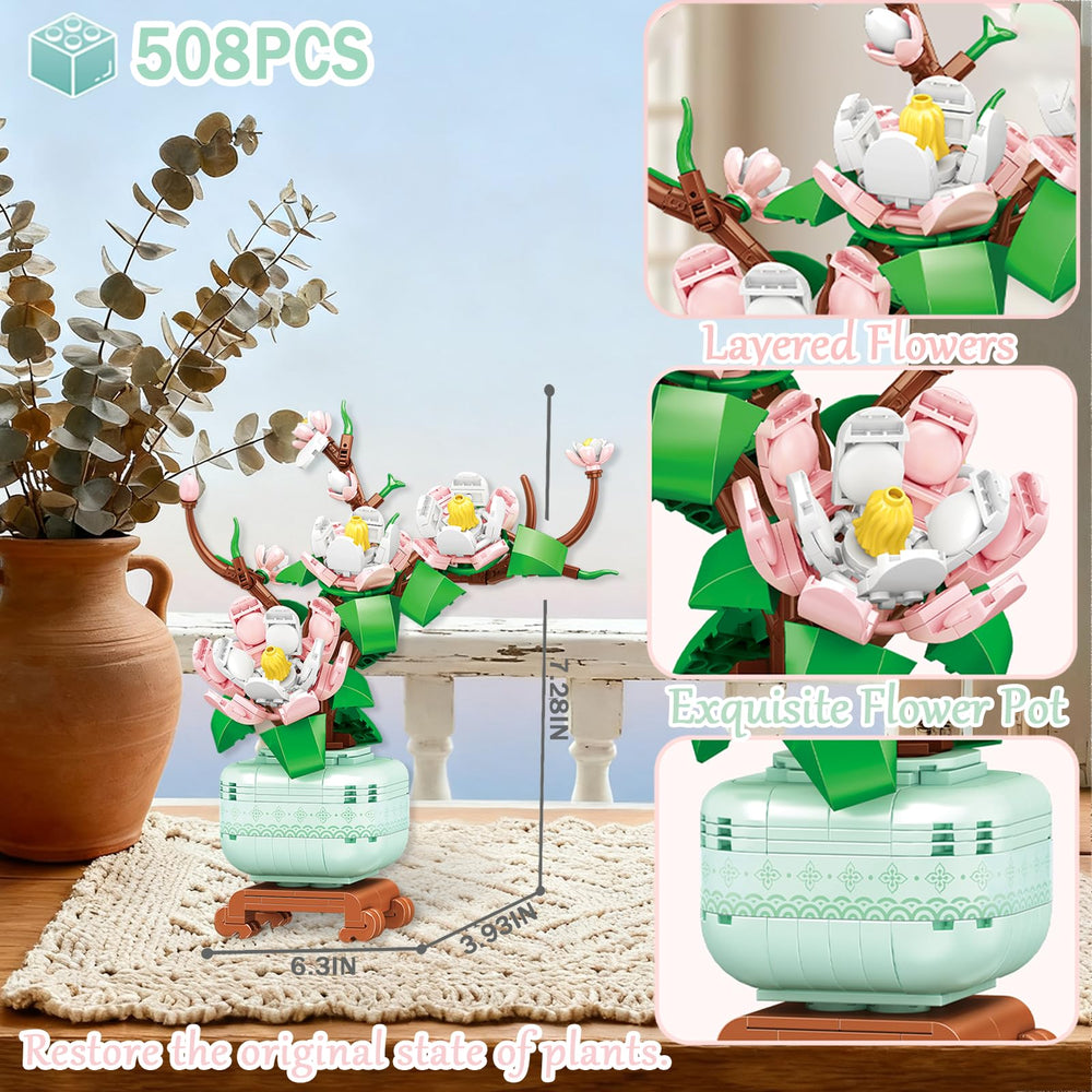 USVillGO Botanicals bonsai centerpiece displayed on shelf adds color.