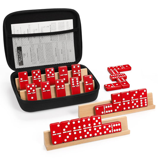 uvcany jumbo dominoes with wooden racks for portable family game night.