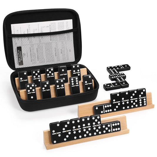UVCany Jumbo Dominos with four beech racks and travel case for family play