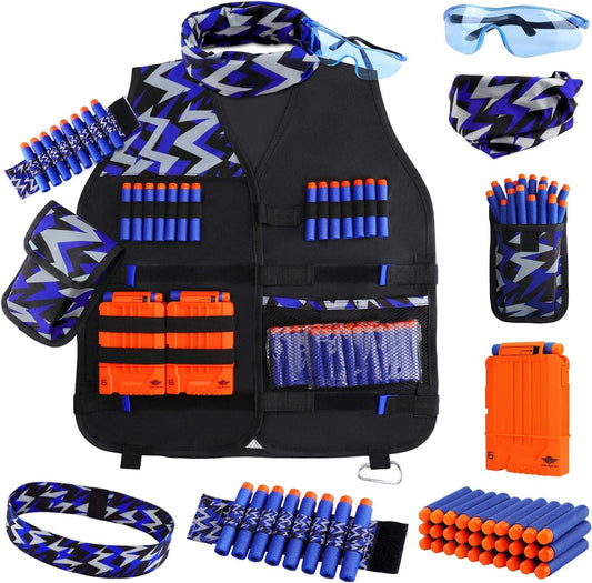 UWANTME Kids Tactical Vest Kit front view for Nerf battles with lightning design