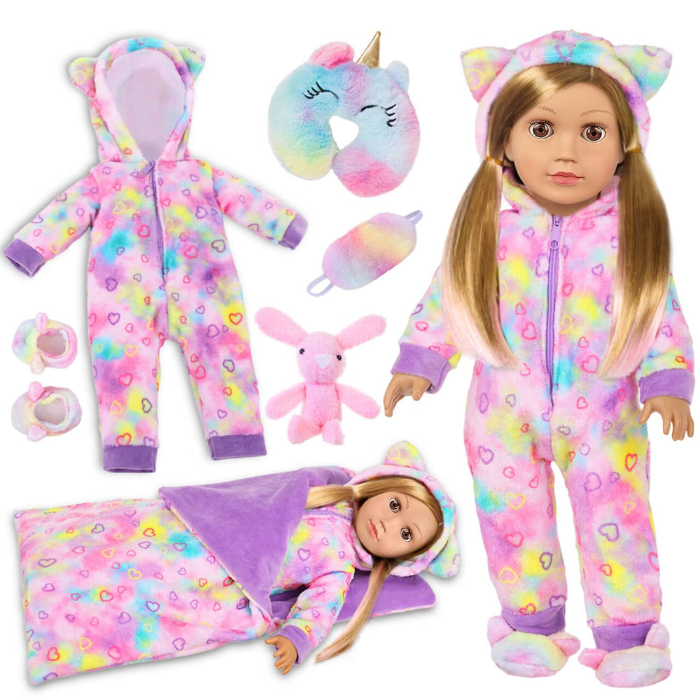 UZIDBTO rainbow sleeping bag for 18-inch dolls with cozy lining