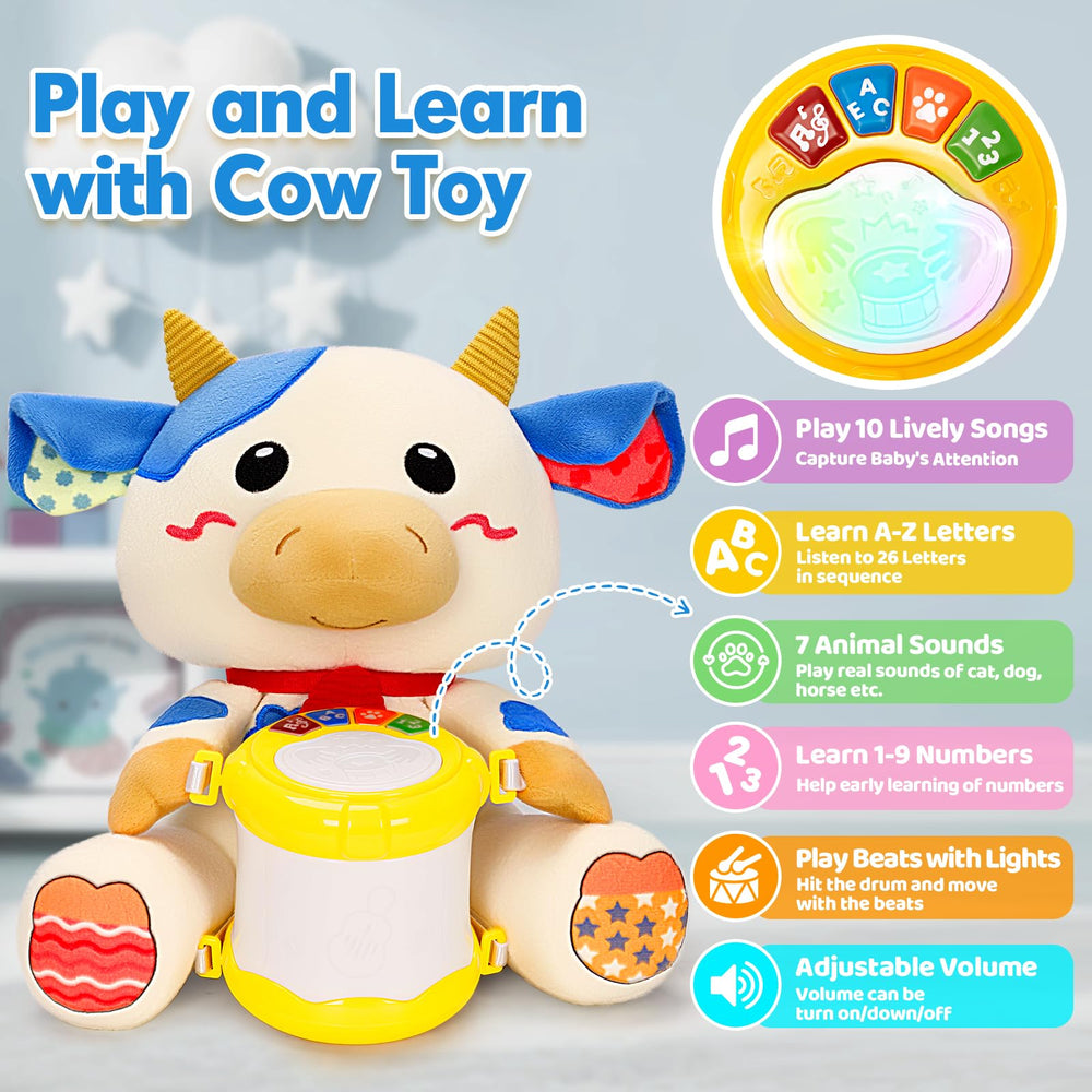 V-Opitos cow toy ear crinkle, soothing sounds to captivate sensory exploration.