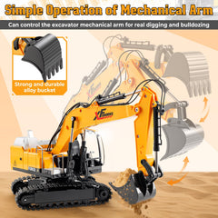 V-Opitos excavator arm and bucket in action for realistic play.