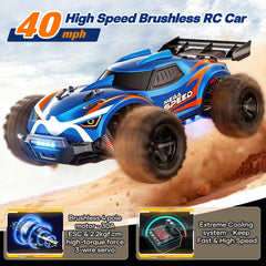 ValueTalks 1/16 Brushless RC Car side action showcasing stability on rough ground.