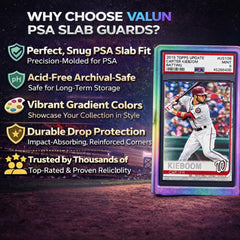 VALUN slab bumper for PSA slabs demonstrates secure compatibility with displays.