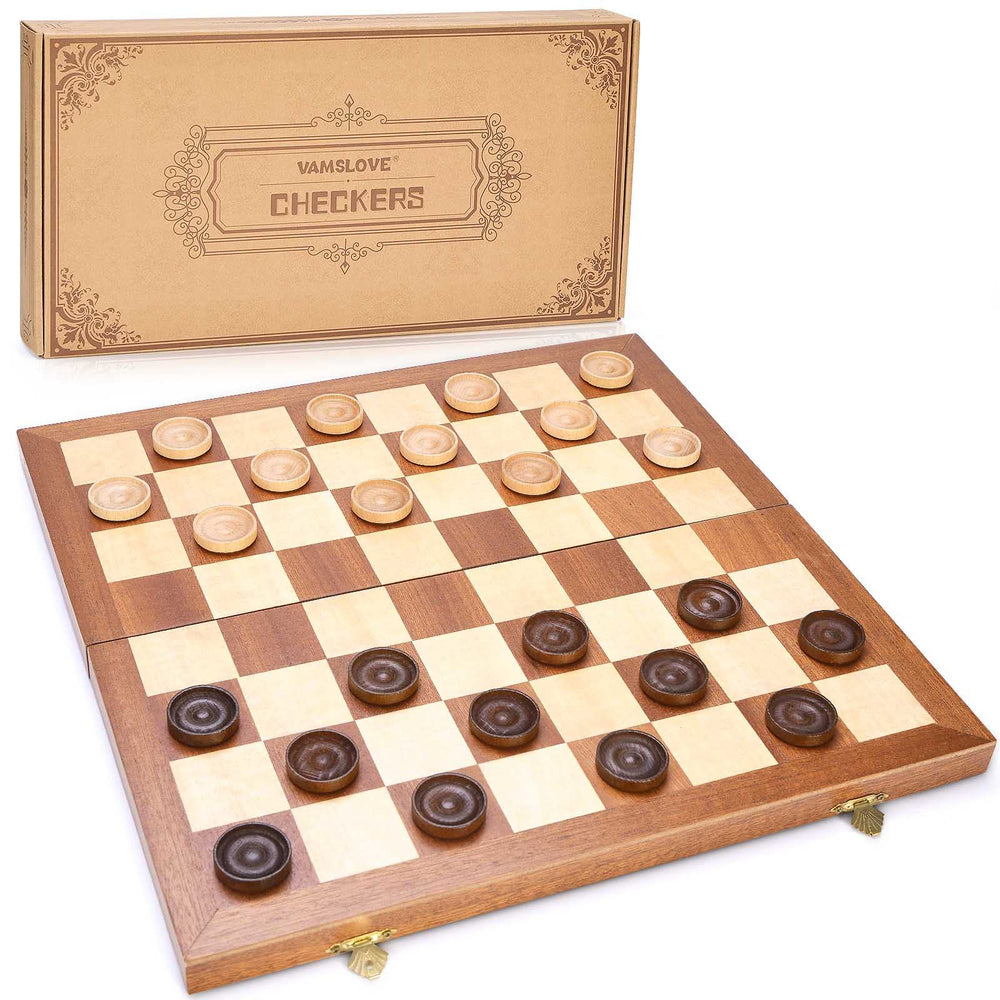 Vamslove 14-inch folding checkers board open for portable, on-the-go gameplay.