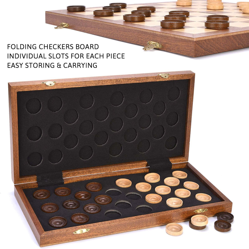Vamslove checkers pieces with storage slots stay organized during play.