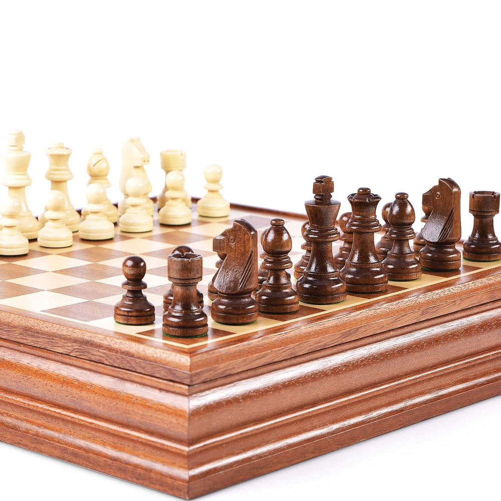Vamslove chess board with interior storage keeps pieces organized and ready.